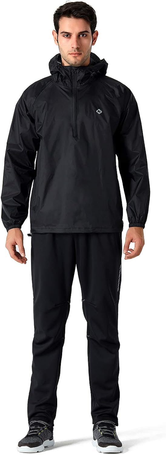 Naviskin Men's Waterproof Rain Jacket Packable Outdoor Hooded Raincoat Poncho: Clothing