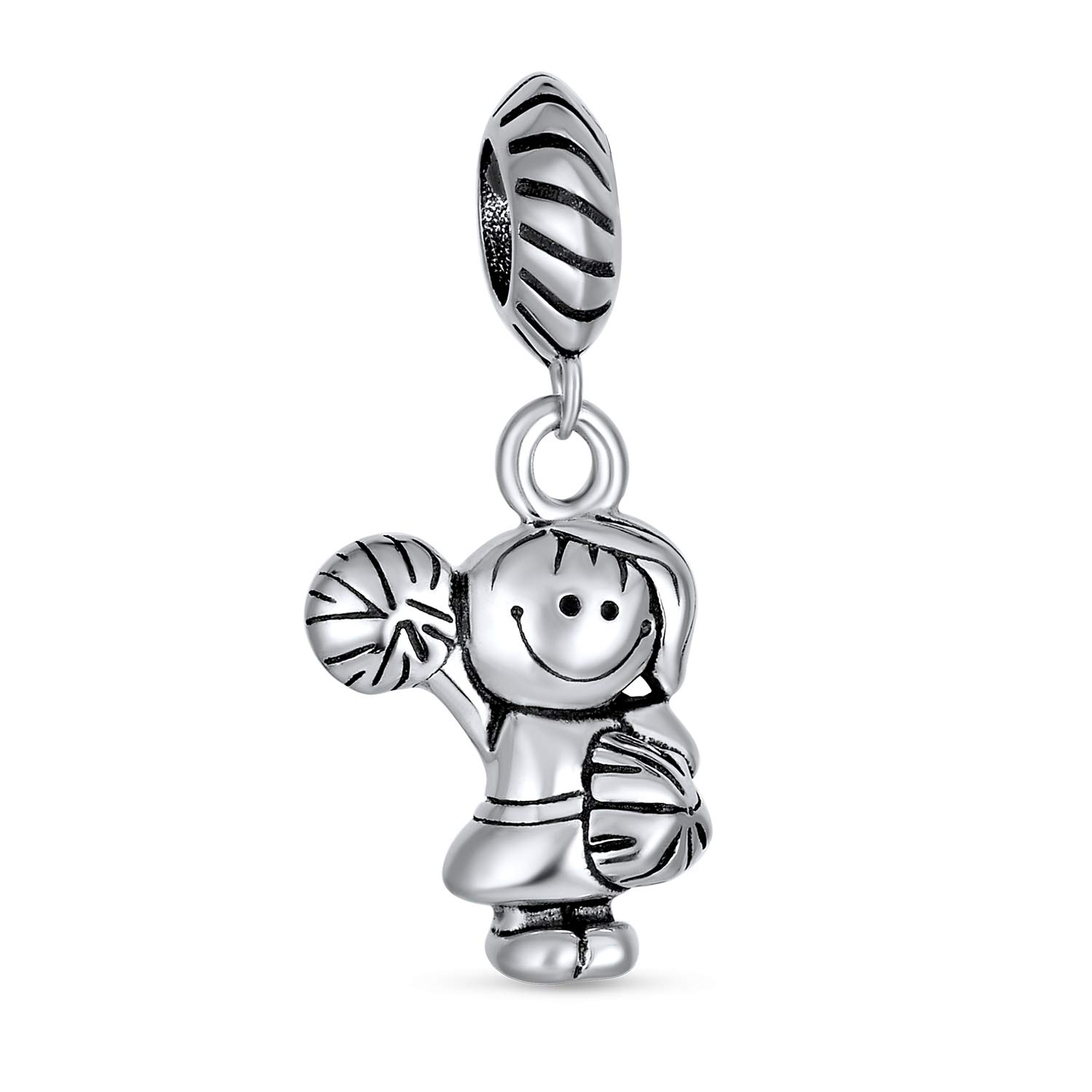 Bling Jewelry Personalized Sport Cartoon Cheerleader Soccer Player Dangle Charm Bead For Women Oxidized .925 Sterling Silver Fit European Bracelet