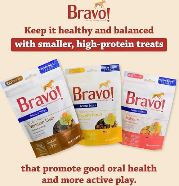 BRAVO! BONUS BITES SINGLE INGREDIENT FREEZE DRIED RAW DOG TREATS, SALMON, 2 OUNCE, HIGH PROTEIN, GRAIN FREE, GLUTEN FREE