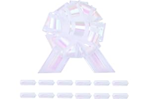 FORBINBO 6 Pieces Laser Pull Bows 6 Inch Gift Wrapping Pull Bows with Ribbon for Christmas Presents Wedding Gift Wrapping Baskets (White)