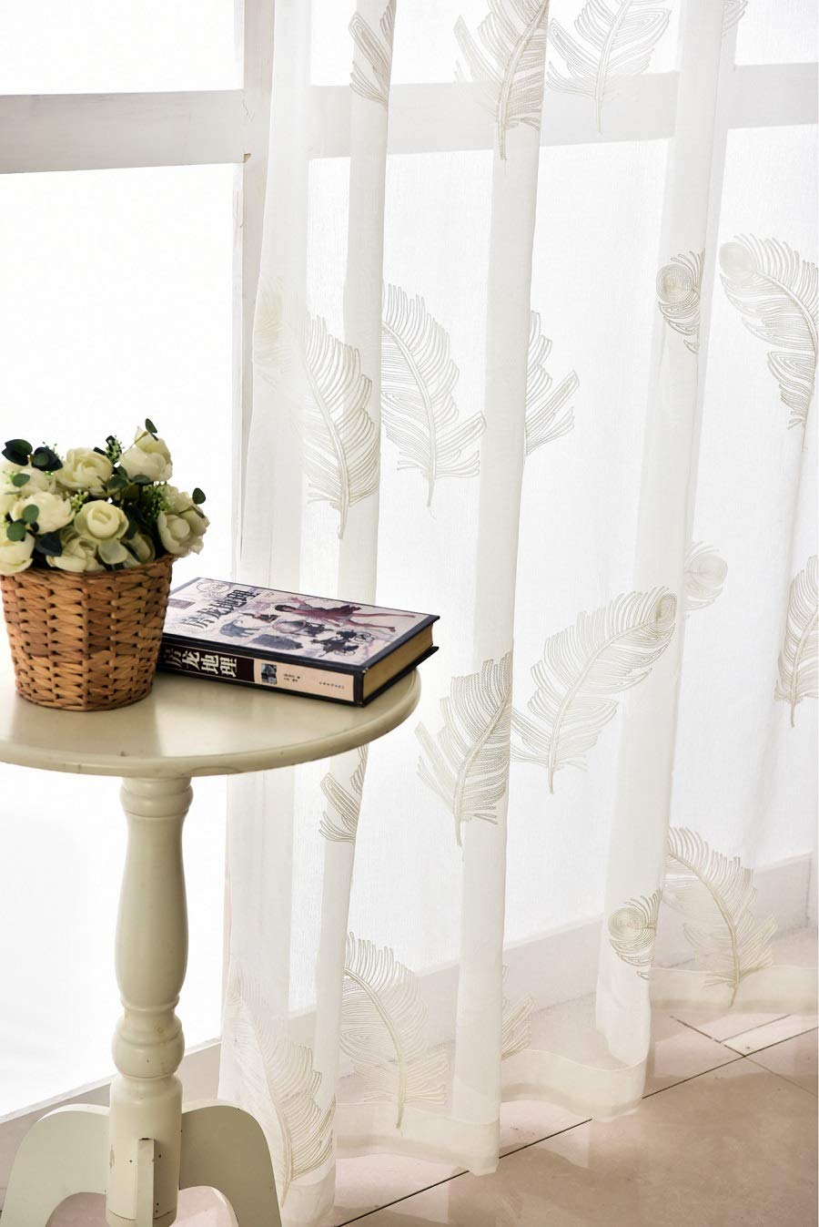 TIYANA Sheer Curtain 84 inch Long Peacock Feathers Embroidered Sheer Drape Window Treatment for Bedroom Rod Process 1 Panel W52 x L84 inch