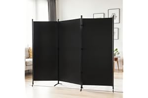 GREZJXC Room Divider 3-Panel Privacy Screen, Portable Screen Steel Frame with Hook&Loop for Home, Office, Classroom, Studio, Meeting (Black