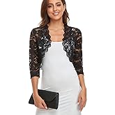 PEIQI Women's 3/4 Sleeve Sheer Crochet Lace Bolero Shrug Cropped Cardigan S-XXL