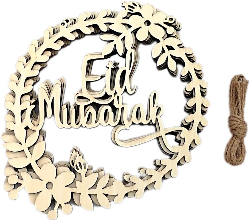 YoungerY 5Pcs/Set Muslim Islam Eid Mubarak Wreath Wooden Hanging Pendant Ramadan Activities Decoration For Iftar Gifts