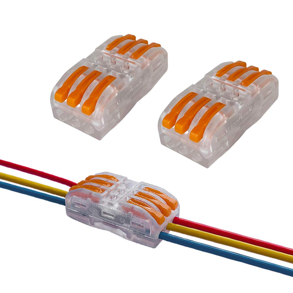 Aiqeer 16 Pcs SPL-3 Lever-Nut Wire Connectors, 3 in 3 out 6 Ports Transparent Conductor Compact Wire Connectors, Cable Clamp Terminal Block Quick Spring Connector