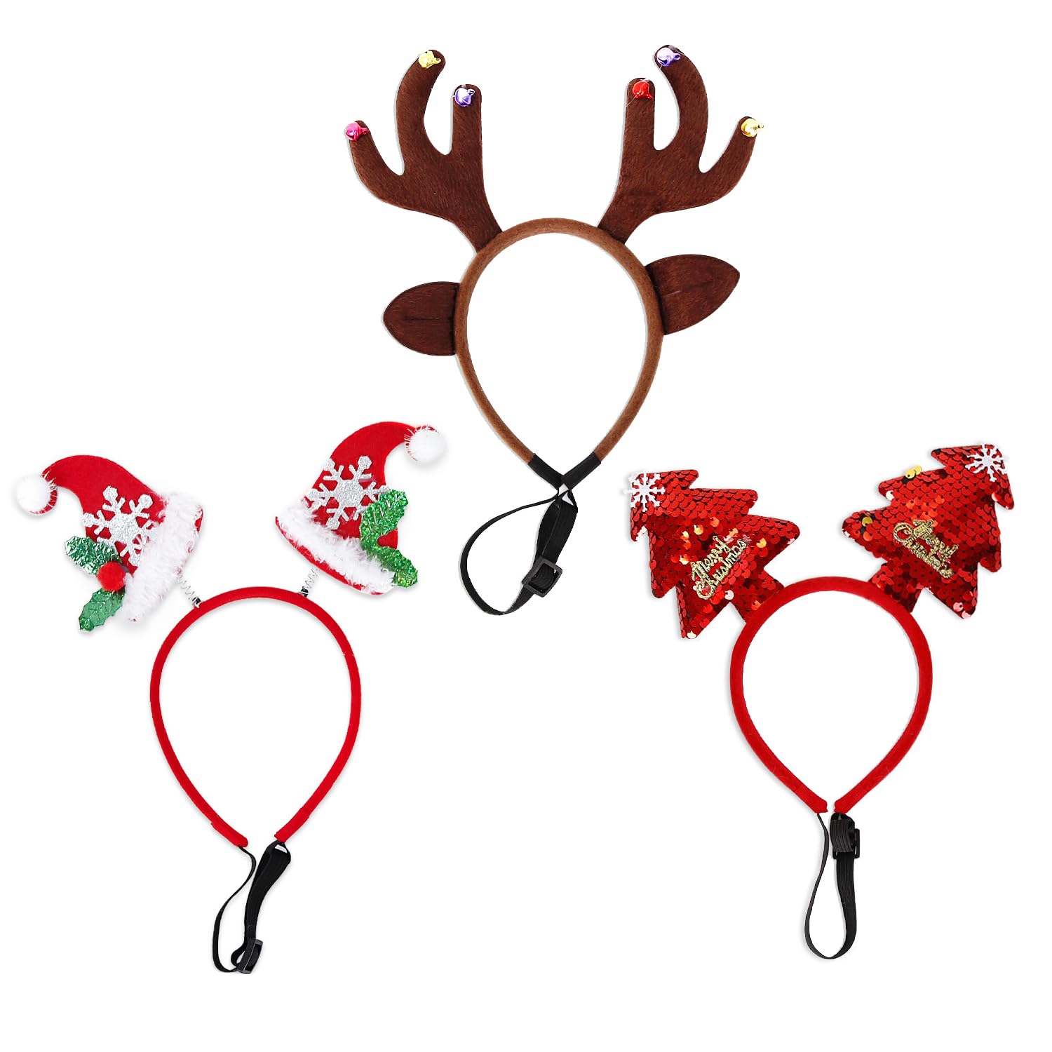 Miaija 3Pieces Christmas Pet Headband Reindeer Antlers Snowman and Christmas Tree Headband Funny Photo Booth Props Cosplay Party Favors for Cat Dog