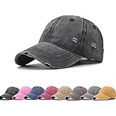 YuMENo Distressed Baseball Cap for Women Men Vintage Washed Cotton Low Profile Adjustable Dad Hats