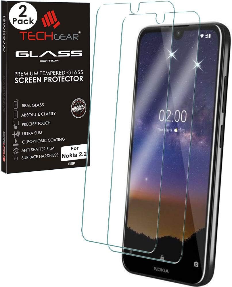 TECHGEAR [2 Pack GLASS Edition Screen Protector for Nokia 2.2, Genuine Tempered Glass Screen Protector [2.5D Round Edge] [9H Hardness] [Crystal Clarity] [Scratch-Resistant] [No-Bubble]