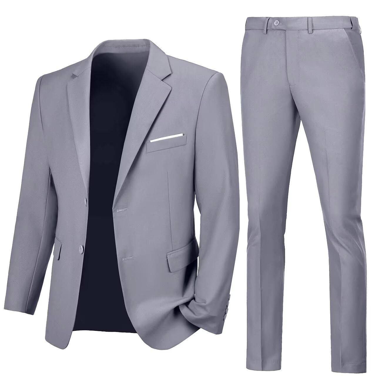 Photo 1 of Lynerun Mens Suits Slim Fit 2 Piece Formal Wedding Mens Suit Jacket Pants Prom Light Grey Suit for Men 2 Button Tuxedo for Men 4XL