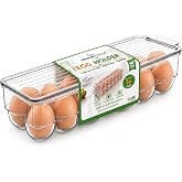 American Dream Fridge Bin Egg Holder for Refrigerator, 14-Egg Storage Container with Lid, Stackable BPA-Free Plastic Organizer Tray for Kitchen Fridge &ndash; Clear