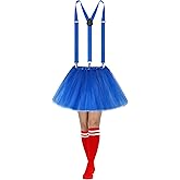Sintege 3 Pcs Women's Tutu Costume, 5 Layered Tulle Tutu Skirt Y Back Adjustable Elastic Straps Striped Socks
