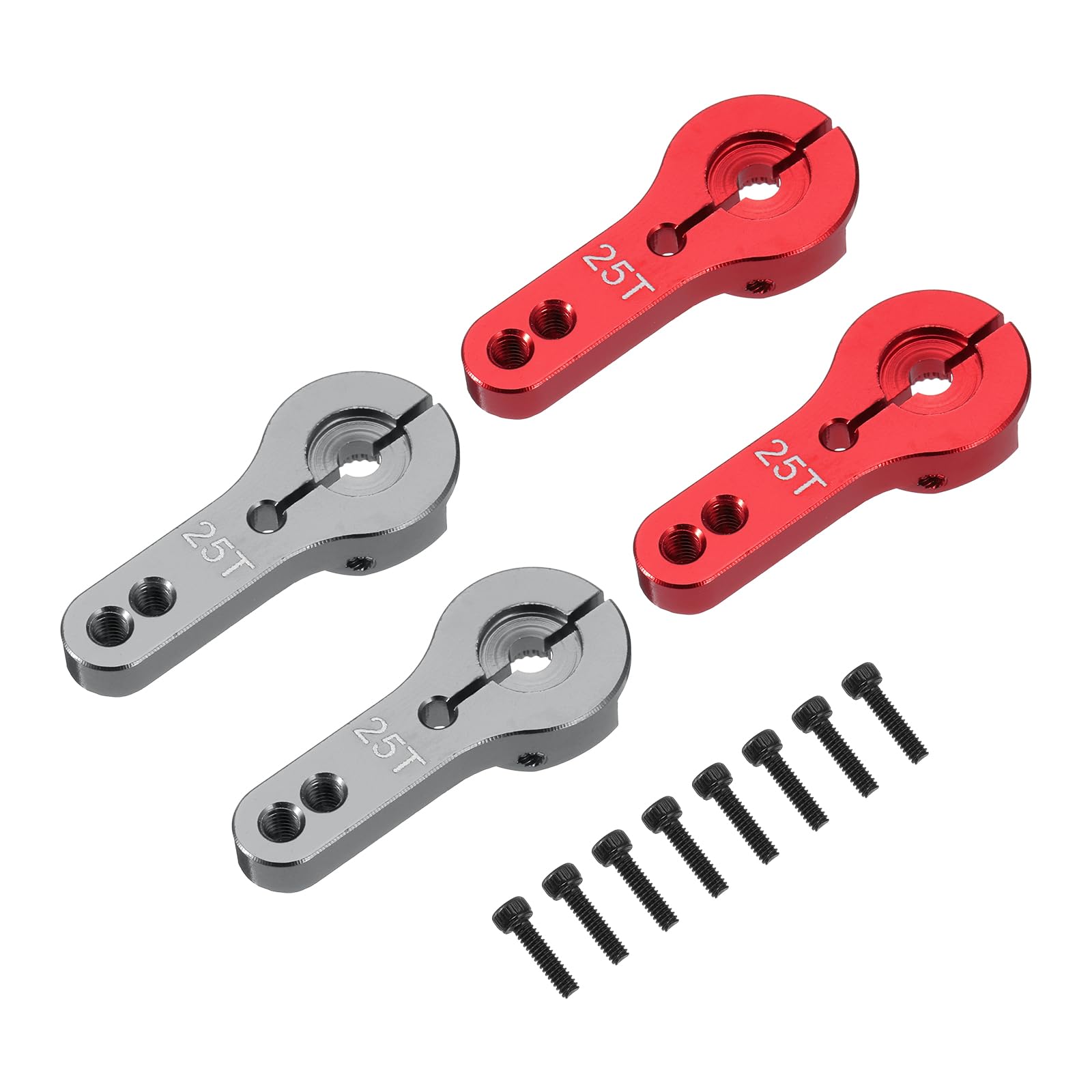 sourcing map 4 Pcs Aluminum Alloy 25T Steering Servo Arm Horn for DIY RC Car/Boat/Airplane Boat Accessories, Red/Gray