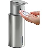 DODO MEKIA Automatic Liquid Soap Dispenser Touchless, 304 Stainless Steel Bottle Body &16.2oz/480ml Rechargeable, 3 Adjustable Liquid Levels, IPX7 Waterproof, for Kitchen Bathroom, Stainless Steel