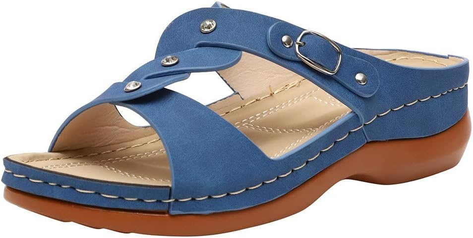 Women Footwear Sandals HAALIFE ◕‿ Casual Slip on Espadrille Wedge Sandal Open Toe Faux Leather Studded Summer Sandals