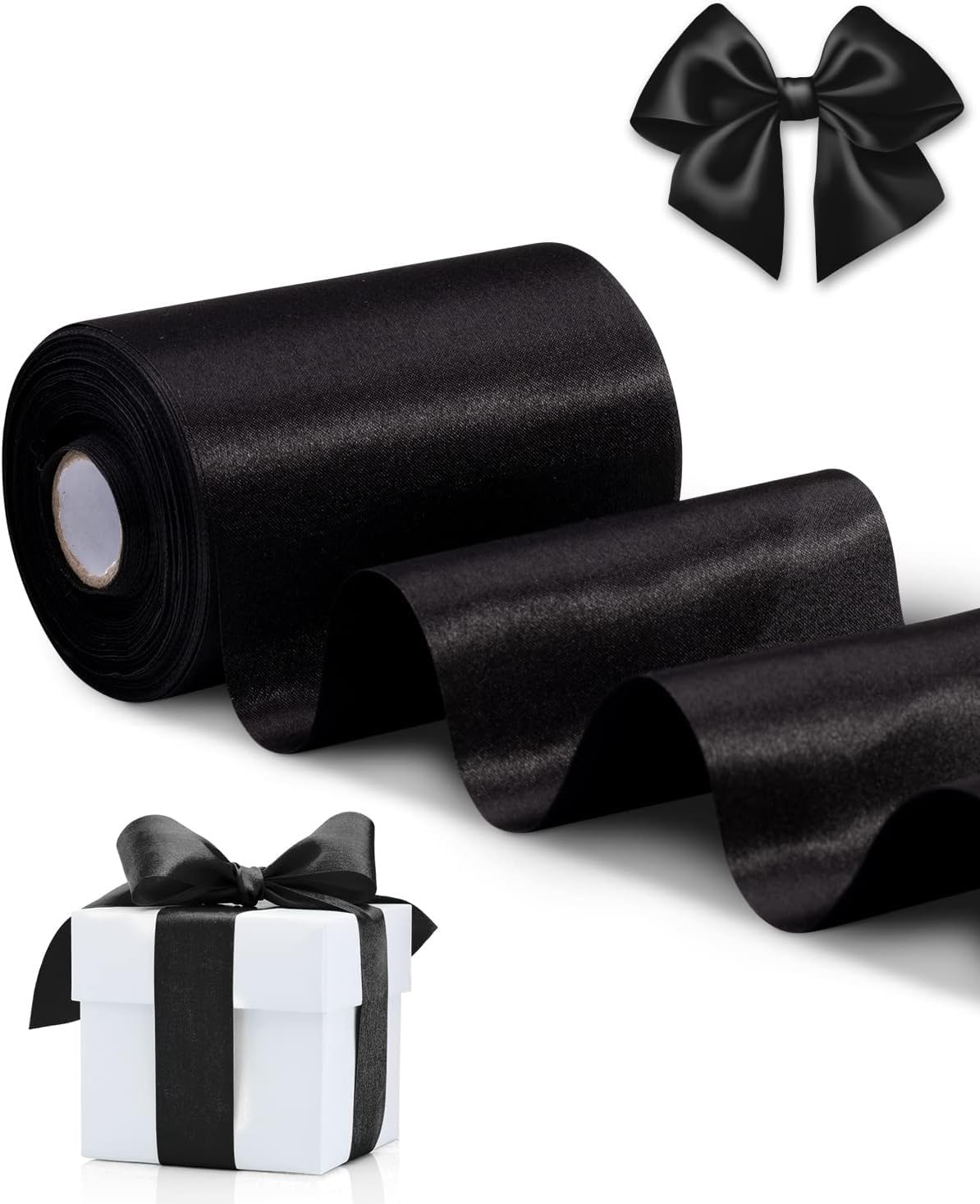 FAKILO Black Satin Ribbon 4 Inch x 22 yd Wide Thick Ribbon for A Grand Opening Business Ribbon Cuttings Ceremony Bow Wedding Chairs Pageant Sashes Christmas Festival Decor — image 1