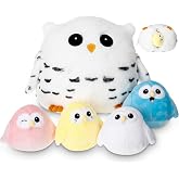Hollowfly 5 Pcs Snowy Owls Plush Toy Gift Set 9.5" Mommy Owls with 4 Cute Pastel Babies Stuffed Animal in Zippered Butt Nurturing Plushies Toy Set for Kid Adults Birthday Party Favors Gifts