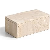 Artisanal Abode Natural Travertine Rectangular Box with Lid | Natural travertine box for jewelry, makeup pads, clips and dry small vanity essentials.