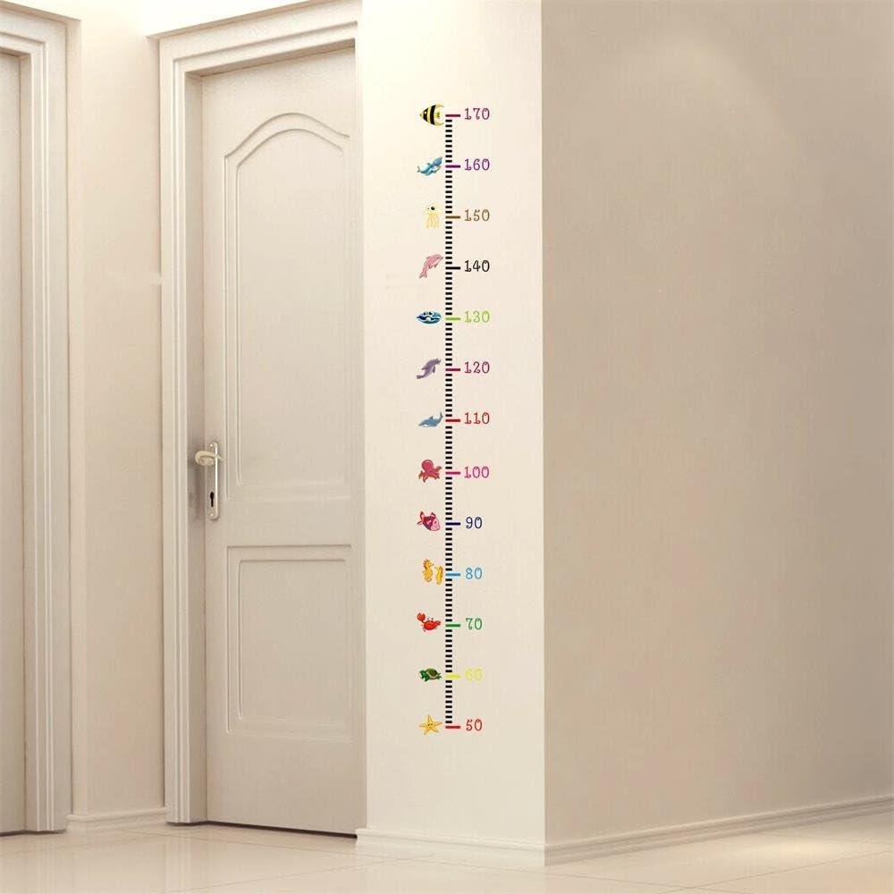 ufengke Height Chart with Underwater Animals Wall Stickers for Kids Decorative Removable DIY Vinyl Wall Decals With 50-170cm Ruler Nursery