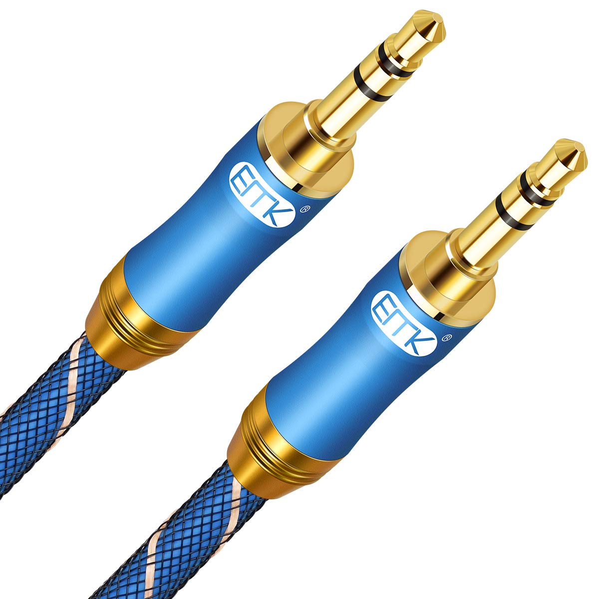 EMK Aux Cable, 3.5mm Audio Cable Nylon Braided Aux Lead for Car, Headphone, MP3 Player, Smartphone, Echo Dot, Tablet, Home Stereos, Laptop & More (3.5mm TRS Male to Male Blue, 3Ft/1M)