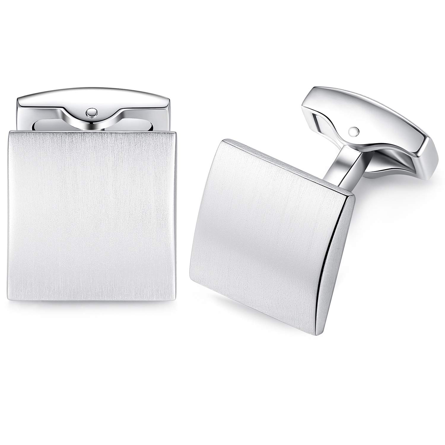 HONEY BEAR Cufflinks for Mens - Square for Business Wedding Gift (Brushed Silver)