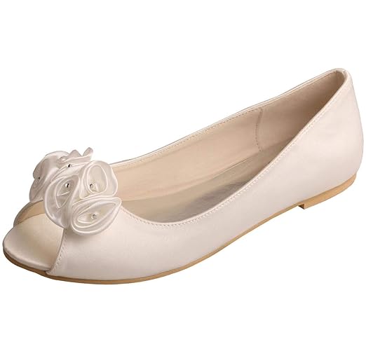 SERAPH MW759 Damen flache Pumpen Satin Peep Toe flache Ballerina Braut Hochzeit Schuhe