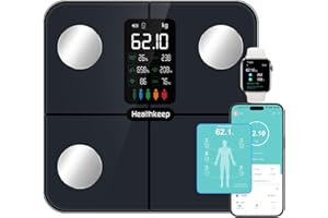 HEALTHKEEP Digital Bluetooth Body Fat Scale – Ultra‑Precise Smart Bathroom Weight Scale with 15 Body Composition Metrics, Large Backlit Display, App Sync (Fitdays, Apple Health, Google Fit) & Multi‑User Profiles