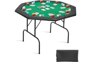VEVOR Foldable Poker Table, 8 Player 48 in Folding Casino Leisure Table with Padded Rails & Cup Holders, Octagonal Portable G