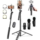 Yeaki Vlogging Kit for iPhone/Android, 71" Selfie Stick Tripod for iPhone with Light, Wireless Remote & Microphone, Adjustable Phone Tripod for TikTok/YouTube Starter Content Creator Essentials Kit