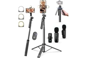 Yeaki Vlogging Kit for iPhone/Android, 71" Selfie Stick Tripod for iPhone with Light, Wireless Remote & Microphone, Adjustable Phone Tripod for TikTok/YouTube Starter Content Creator Essentials Kit