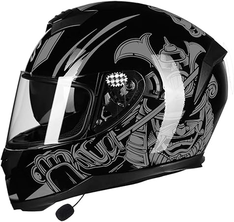 Amazon バイク ヘルメット ブルートゥース付き フルフェイスヘルメット メンズ 絵 ヘルメット ダブルシールド ヘルメット くもり止め Uvカット おおきいサイズ 通気吸汗 日焼け止め オールシーズン 内装 洗濯可 おしゃれ ヘルメット Xl 頭囲60 61cm 騎士 グレー クリア