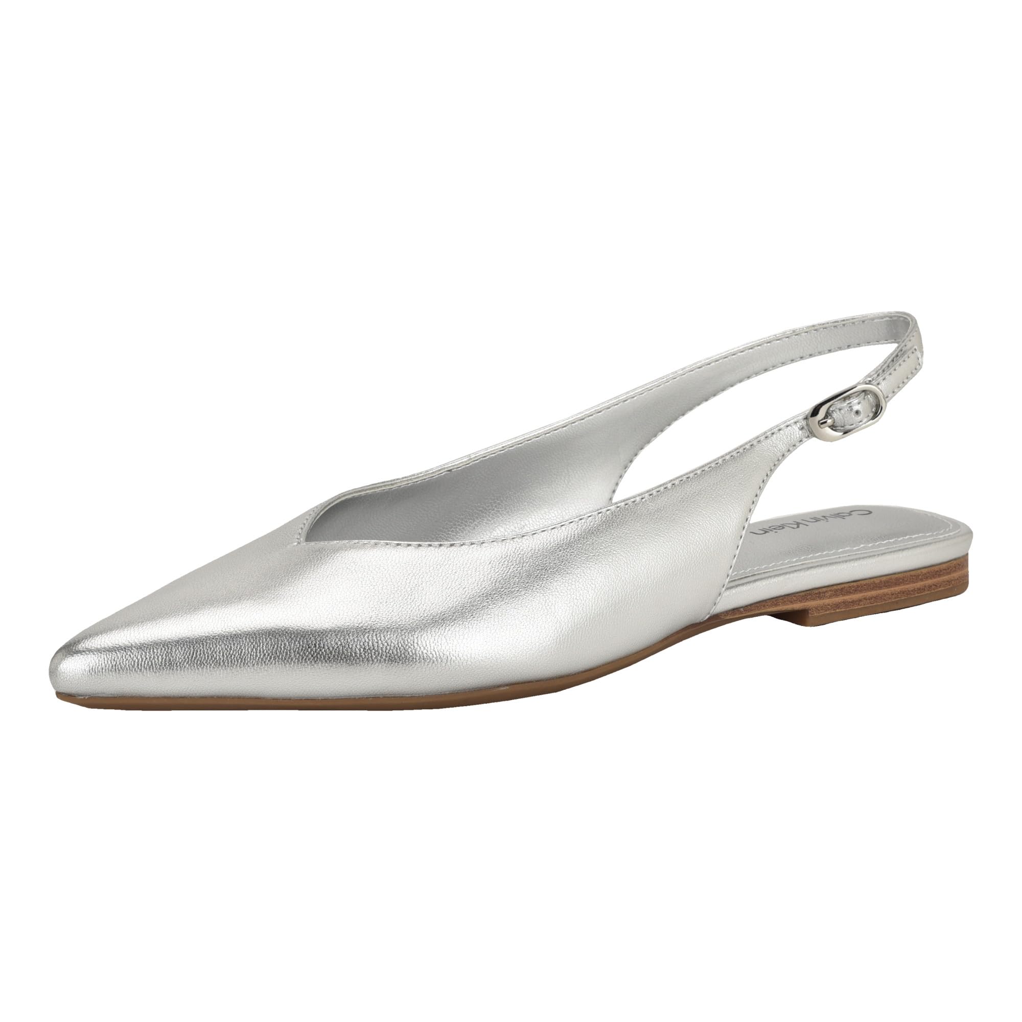Calvin Klein Women’s Galiana Flat, Silver Metallic Leather 040, 9.5