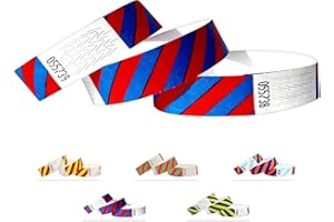 QUBIBAND Wristbands Made Out of Tyvek - Striped - 500 Pack - Neon Blue + Red - 3/4" Tyvek Wristbands for Events