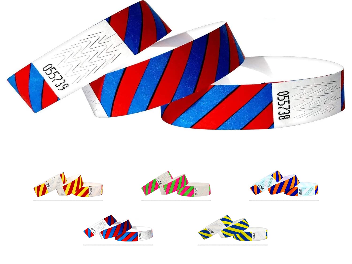 Tyvek Wristbands - Striped - 500 Pack - 3/4" Tyvek Wristbands for Events (Blue-Red, 500 Pack)