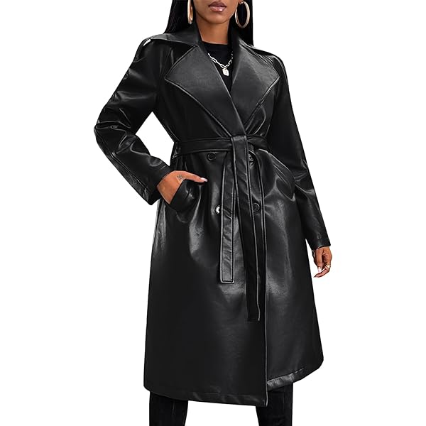 HGps8w Women's PU Faux Leather Maxi Jacket Casual Solid Long