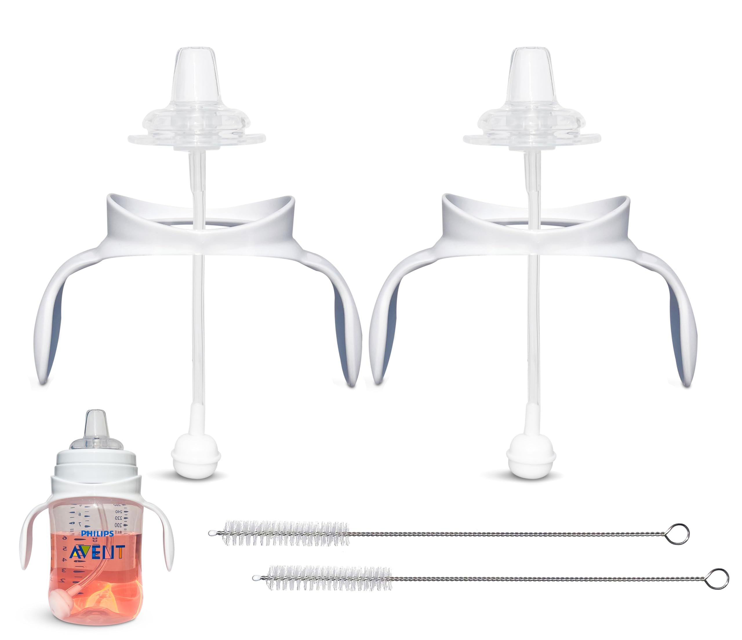 Sippy Cup Conversion Kit for Philips Avent Anti-Colic Baby Bottles 2-Count, Soft Food Grade Silicone Spout Nipples, Weighted Straw, Bottle Handles, Straw Cleaning Brush, BPA-Free 4+ months (Sippy Kit)