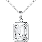 U7 Square Initial Necklace for Women, Gold/Platinum Plated A-Z 26 Letters Pendant Necklace, Large Capital Monogram Retangle Tag Necklace, Resizable Chain 20"-22"