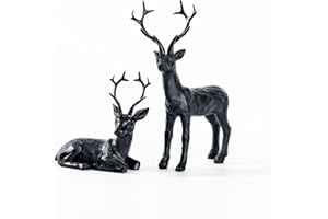 DN DECONATION 2PCS Black Reindeer Figurine Decoration, Small Christmas Resin Deer Statue Sculptures, Simple Black Deer Set for Indoor Home Decor Tabletop Offices Bedroom Living Room Shelf, Gifts