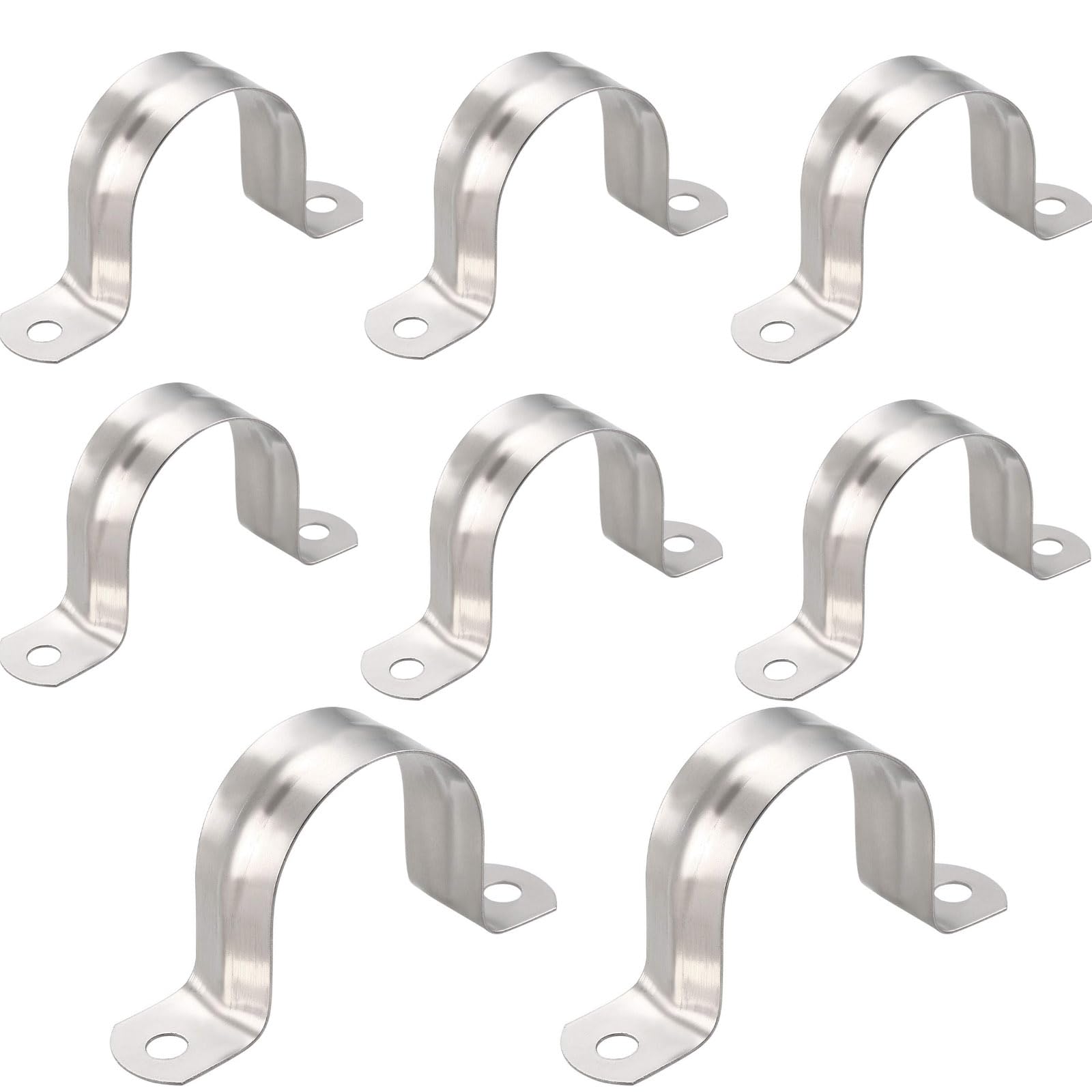 TOP-VIGOR 8Pcs 40mm(1.6") Rigid Pipe Strap, 2 Holes 304 Stainless Steel Tension Tube Clip Clamp for Fixing Tube Pipe Wire