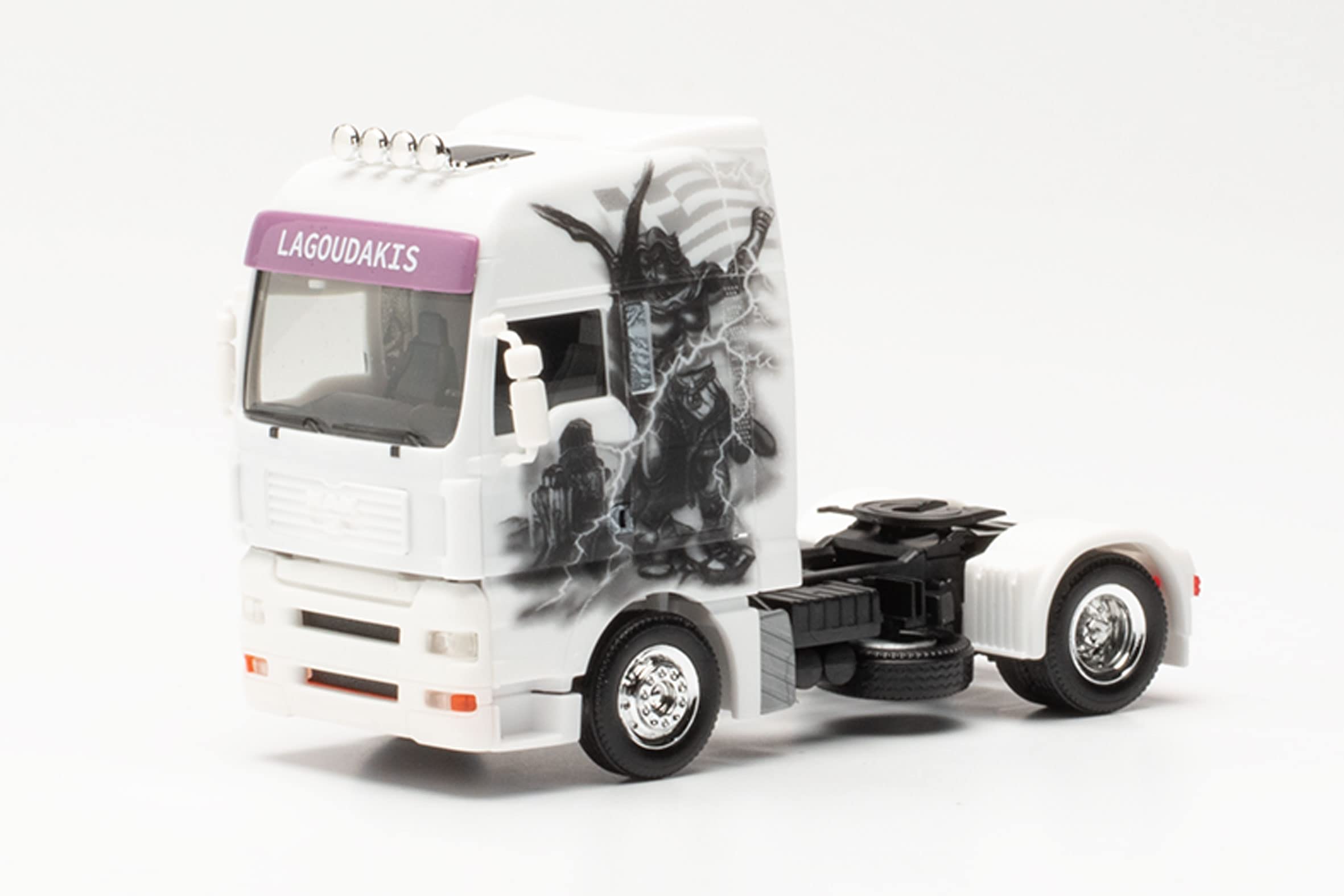 herpa model truck MAN TGA XXL tractor Lagoudakis 4/ Zeus, true to its original scale of 1:87, car model for dioramas, model buildings, collector's item, decoration, made of plastic