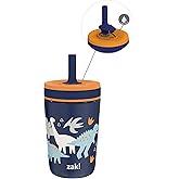 Zak Designs Kelso Toddler Cups For Travel or At Home, 12oz Vacuum Insulated Stainless Steel Sippy Cup With Leak-Proof Design is Perfect For Kids (Zaksaurus)
