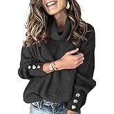 Bengbobar Womens Turtleneck Sweaters Long Sleeve Oversized Tunic Sweater Loose Cable Knit Pullover Sweater Casual Daily Tops