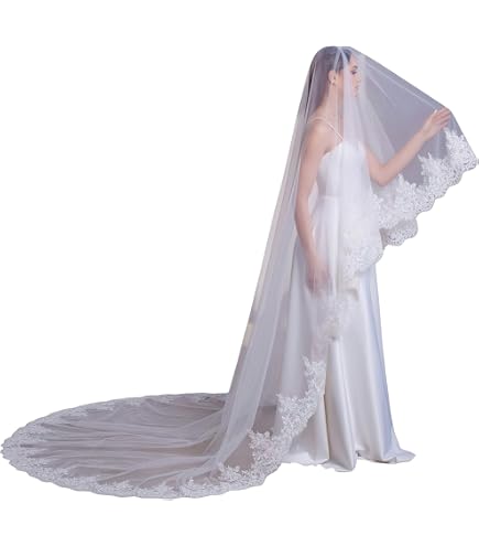 Women\'s 2 Tier Royal Length Lace Wedding Bridal Veil With Comb EllieHouse Women main image 3