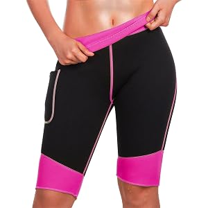 Women's Black Neoprene Sauna Sweat Shorts, Biker Yoga High Waist Compression Running Workout Shorts with Side Pocket