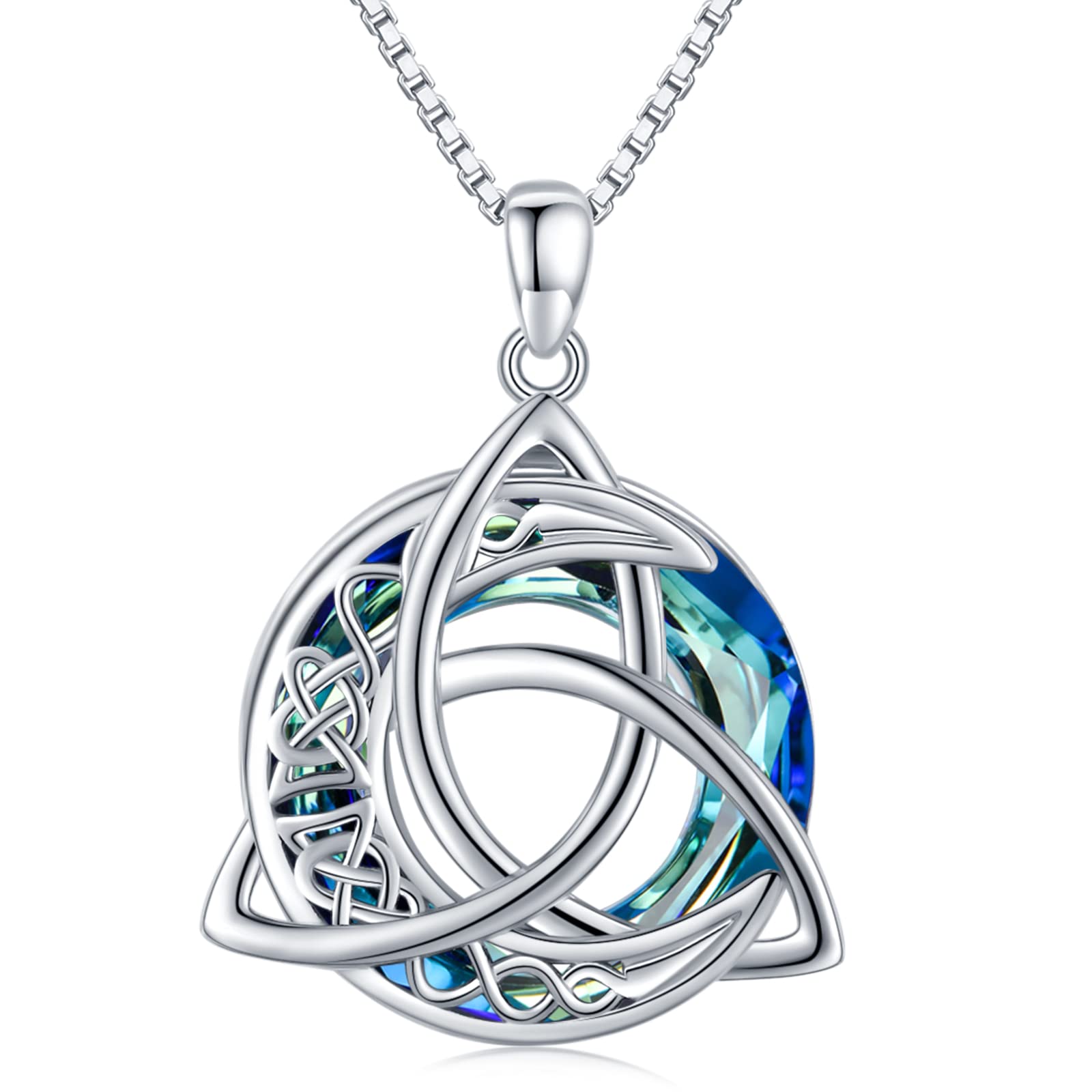 Midir&Etain Celtic Moon Necklace 925 Sterling Silver Crystal Pendant Celtic Knot Trinity Necklace Jewellery Gifts for Women Girls