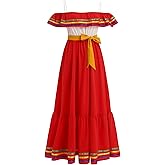 Mexican Dress for Women Cinco De Mayo Fiesta Off-Shoulder Belted Ruffle Dress Summer Beach Color Block Rainbow Stripe