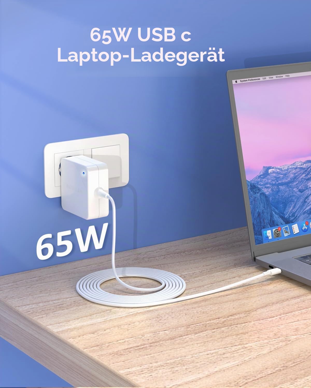 ANTWELON 65W USB C Netzteil Laptop Ladekabel für Lenovo Thinkpad Yoga, Asus, MacBook Pro, Dell Latitude Inspiron,HP Spectre, Acer Chromebook Matebook Wallplug 20V 3,25A TYPEC Ladegerät 2