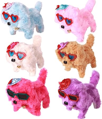 Amazon Fashionwu ぬいぐるみ 犬 動く 電動おもちゃ プレゼント 可愛い ワンちゃん 子供 帽子 メガネ付き １個 入り 色ライダム ぬいぐるみ おもちゃ