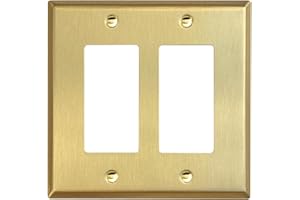 Rio Salto BRASS Signature Collection Metal Double Rocker Decora MIDSIZE Gold Double Light Switch Wall Plate Outlet Cover Wall Plate Receptacle Wallplate Dual Rocker Decora 2 Gang Decorator