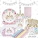 Magical Unicorn Party Supplies Set Plus Bonus Happy Birthday Banner for 16 People - Girls' Unicorn Birthday Party Supplies - Unicorn Party - Unicorn Party Decorations - by Good Karma Party Supplies