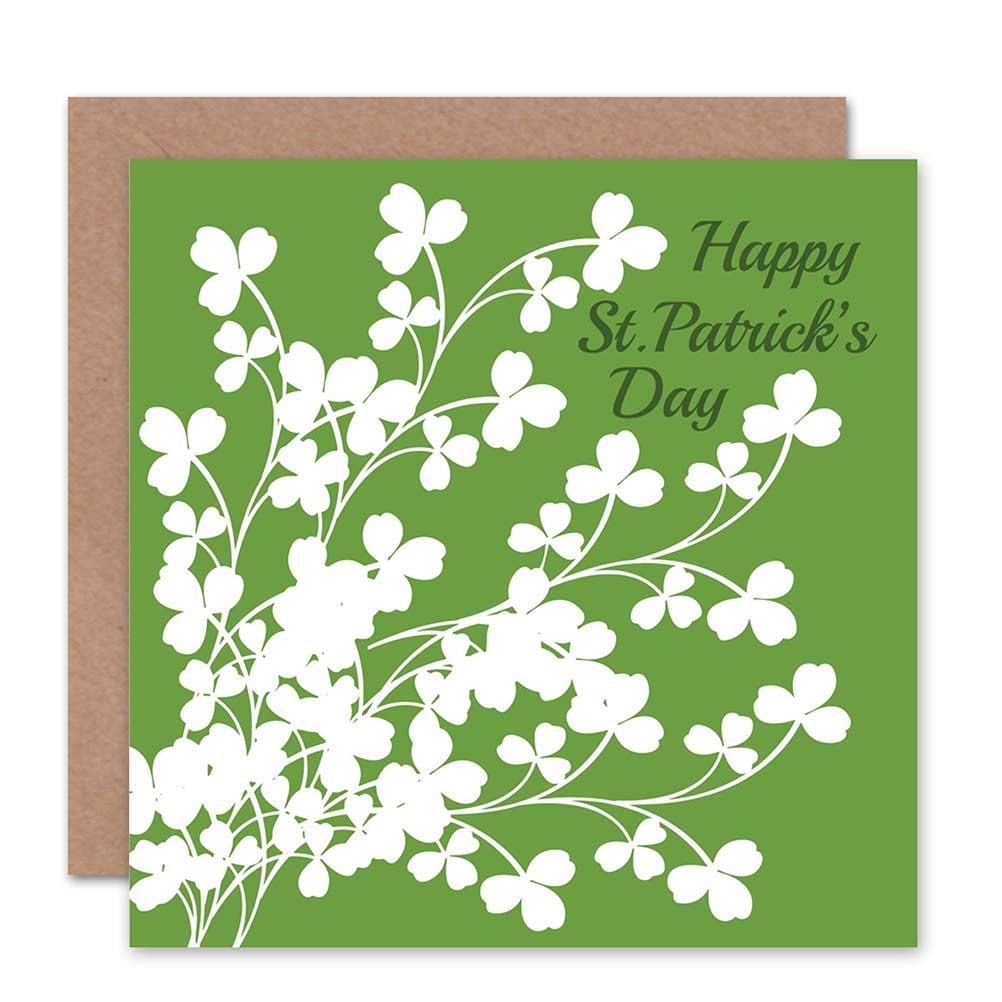 Wee Blue Coo St Patrick's Day Card - White Shamrock